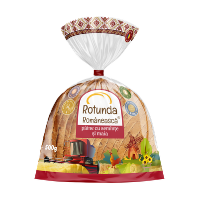 Rotunda Romaneasca - paine cu seminte si maia, feliata
